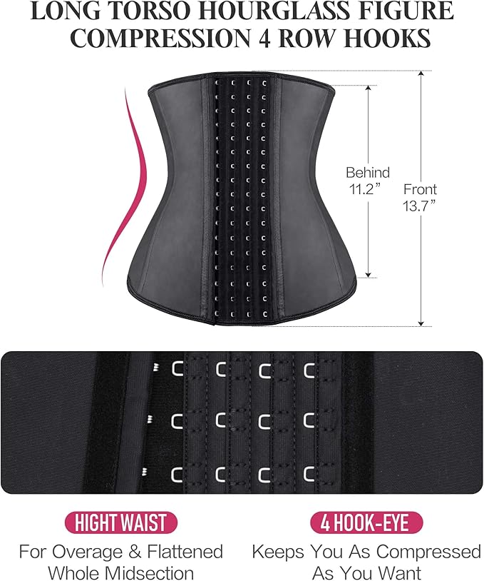 Long Torso Hourglass Body Shaper 4 Hooks ~ Waist Trainer